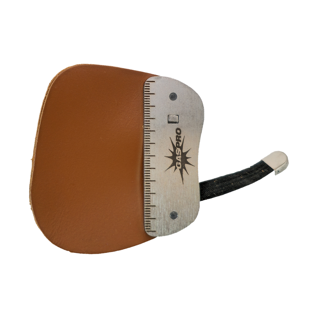 stalenpot, curved ruler, metalen schaal, brown leather, maatlineaal