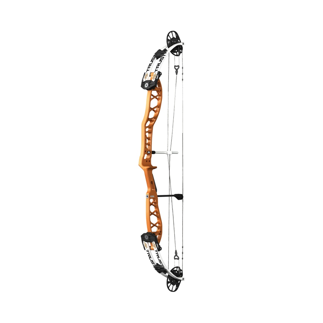 compoundboog, boogschieten, oranje frame, metalen frame, katrollen