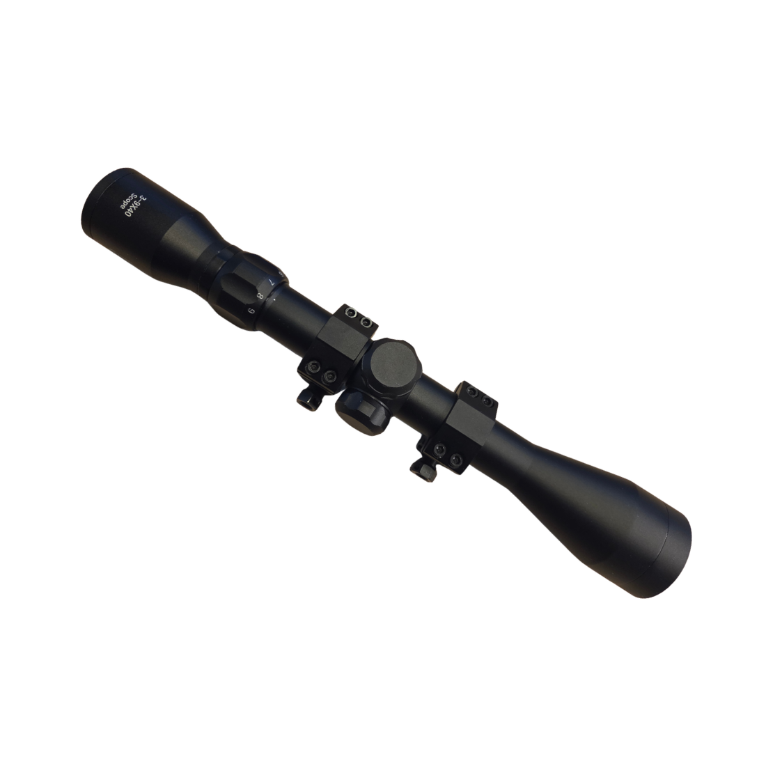 scope, rifle scope, zwart, vermagnening, bevestiging