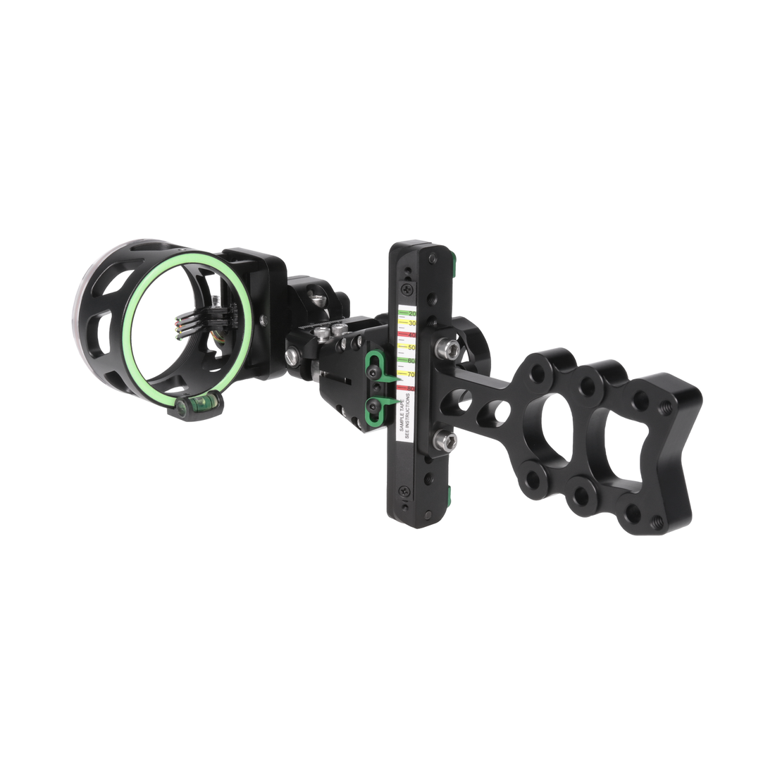 archery sight, compound bow sight, range finder scale, adjustable mounting, metal frame