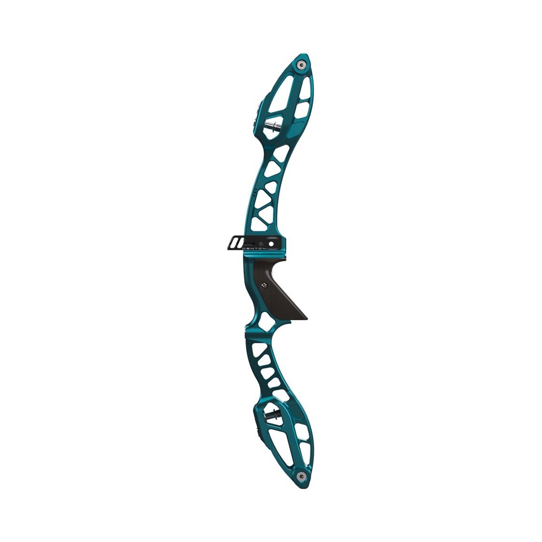 boogschietboog, recurveboog, turquoise, aluminium frame, ergonomische grip